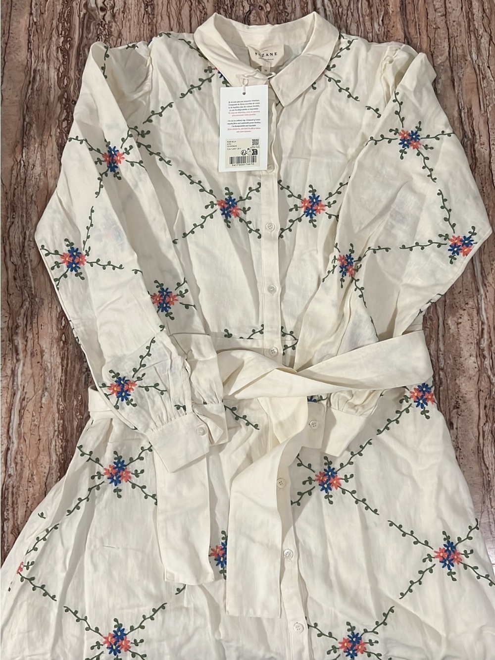 Sezane Cream Midi Dress with Delicate Floral Grid - Picture 2 of 3